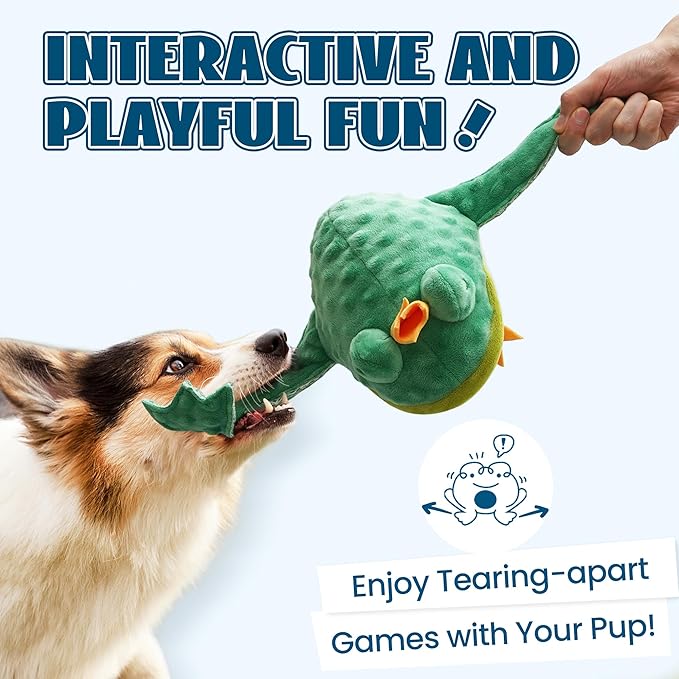 Nocciola 2 in 1 Frog Prince Plush Dog Toy, Rip and Reveal Interactive Toys with Hidden Tadpole Inside Play Tug-of-War Game for Dogs and Puppies