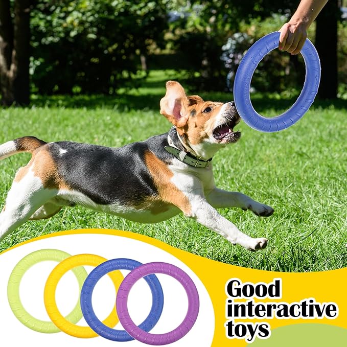 Liliful 4 Pcs Dog Rings Toy, Dog Training Ring Outdoor Flying Discs for Aggressive Small Medium Large Puppy Teeth Cleaning Fetch Chew Toys, 11 Inch, 4 Colors