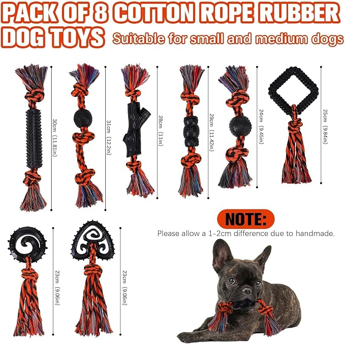 BINGPET Cotton Rope Toys 8 Pack - Interactive Dog Toys for Small Medium Dogs, Puppy Chew Toys, Teething, Tug of War, Training