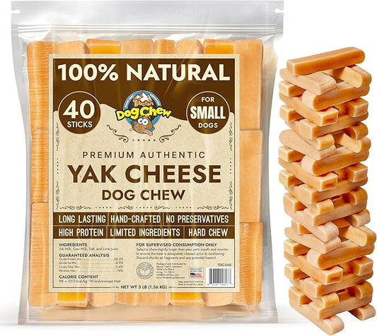 Tibetan Dog Chew Yak Cheese Sticks - Natural Handmade Treats for Small Dogs, Long-Lasting, Easy to Digest with No Additives, Rawhide, Grains, or Gluten, Perfect for Aggressive Chewers, 40 Chews