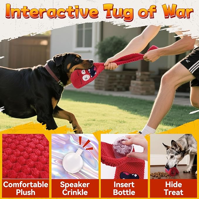KIPRITII Heavy - Duty Dog Chew Toys for Aggressive Chewers – 6 Pack Tough Dog Toys Include Indestructible Chew Bone, Interactive Tug Toys & Squeaky Balls, Ideal for Medium & Large Breeds Dogs