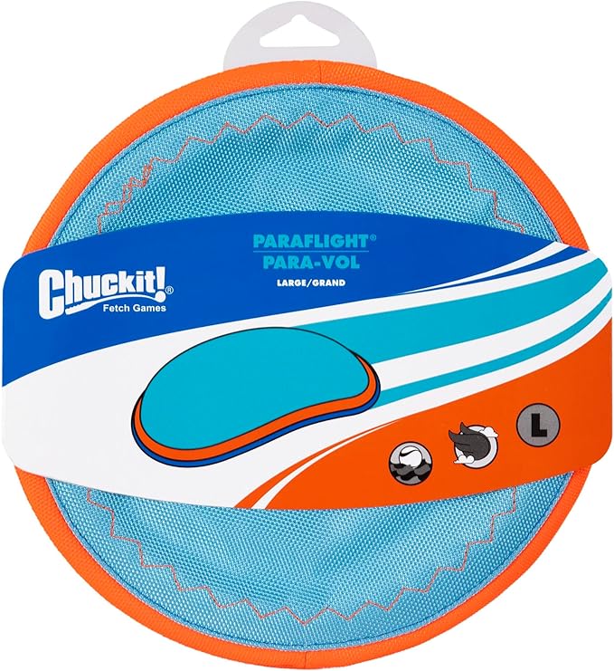 Chuckit! Paraflight Flying Disc Dog Toy - Water Floating Flyer - Durable Nylon Construction with Soft Rubber Edges - for Medium and Large Dogs - Size Large - 9.75" L x 9.75" W - Pack of 4