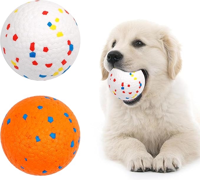 2pack 3''Durable Dog Balls for Aggressive Chewers, Indestructible Bouncy Floating Balls for Training, Catch and Fetch, Durable Solid Tennis Ball Toys for Large, Medium Dogs - White, Orange