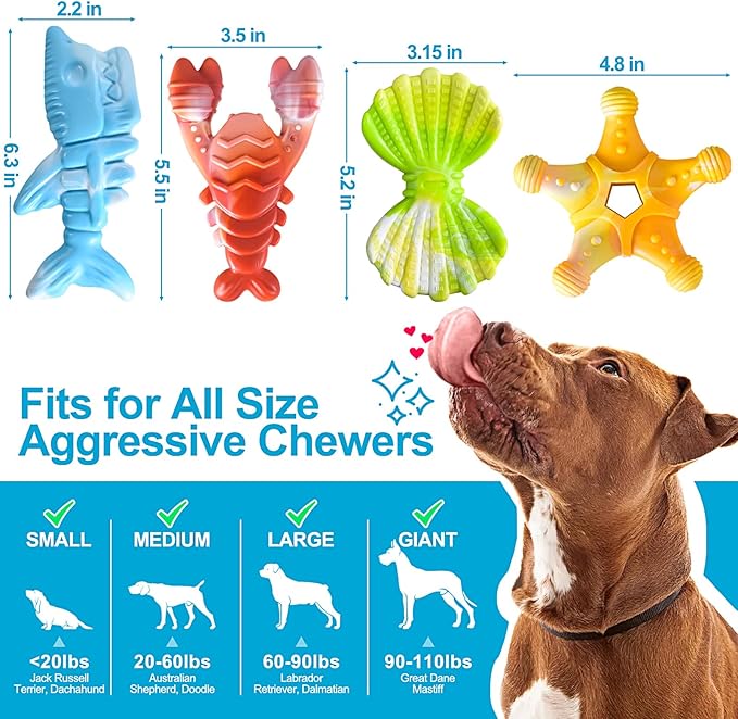 KXK Durable Dog Chew Toys for Aggressive Chewers Large Medium Small Breed, Tough Dog Toys for Large Medium Small and Puppies Teeth Cleaning, Pet Toy with Durable Nylon (New-4 Pack)