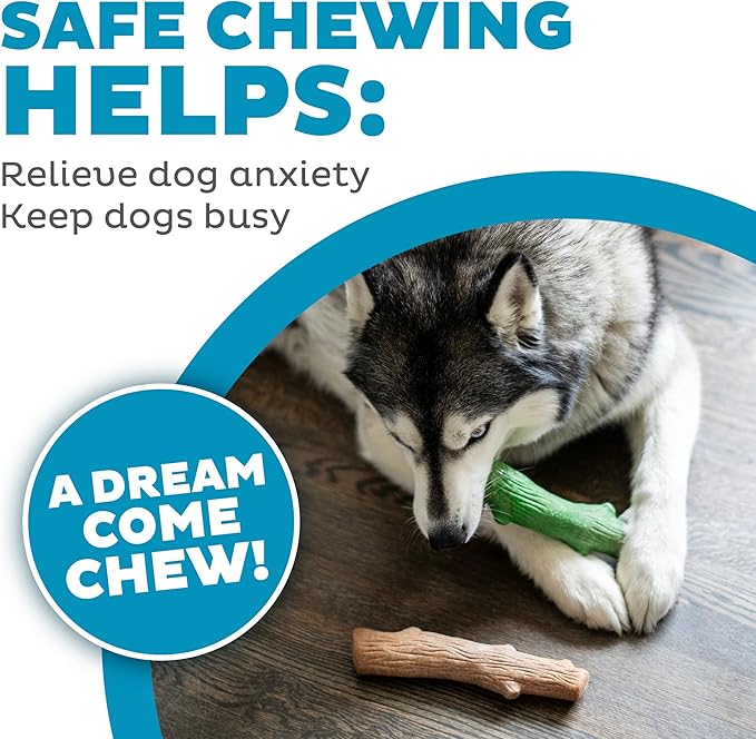 Outward Hound Dogwood Wood Durable Dog Chew Toys, Real Wood & Mint, 2-Pack, Large