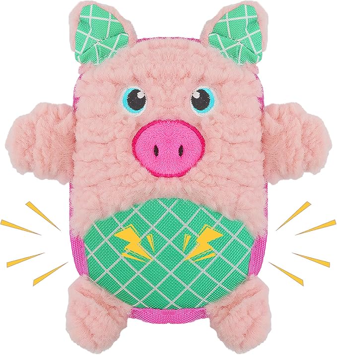 Crinkle Dog Toys Squeaky Plush No Stuffing Cute Puppy Stuffless Tough Rop Pull Toy, Fun Dog Stuffed Animals Durable Chew Set for Small Medium Large Pup (Large, Pink Pig)