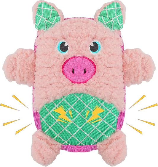 Crinkle Dog Toys Squeaky Plush No Stuffing Cute Puppy Stuffless Tough Rop Pull Toy, Fun Dog Stuffed Animals Durable Chew Set for Small Medium Large Pup (Large, Pink Pig)