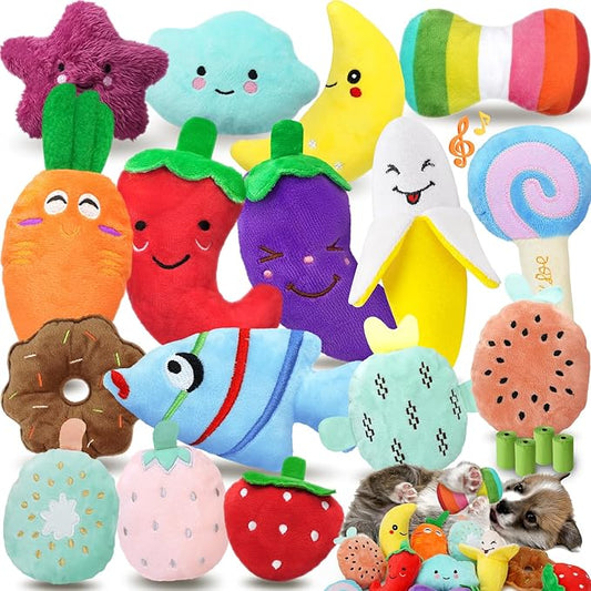 Charming Chorus 20-Pack Squeaky Toys Set - 4 Bags, Plush Puppy Toys With Cute Characters for Small Dogs, Interactive Squeak Toys for Fun & Teeth Cleaning