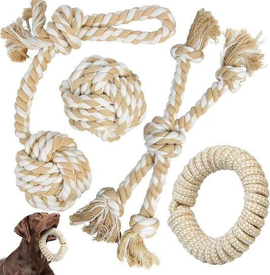 Dog Rope Toy 4 Pack - Dog Rope Toys for Large Dogs - Indestructible Natural Cotton Chew Toys for Aggressive Chewers - Tough Tug of War Dog Toys for Boredom, Teeth Clean