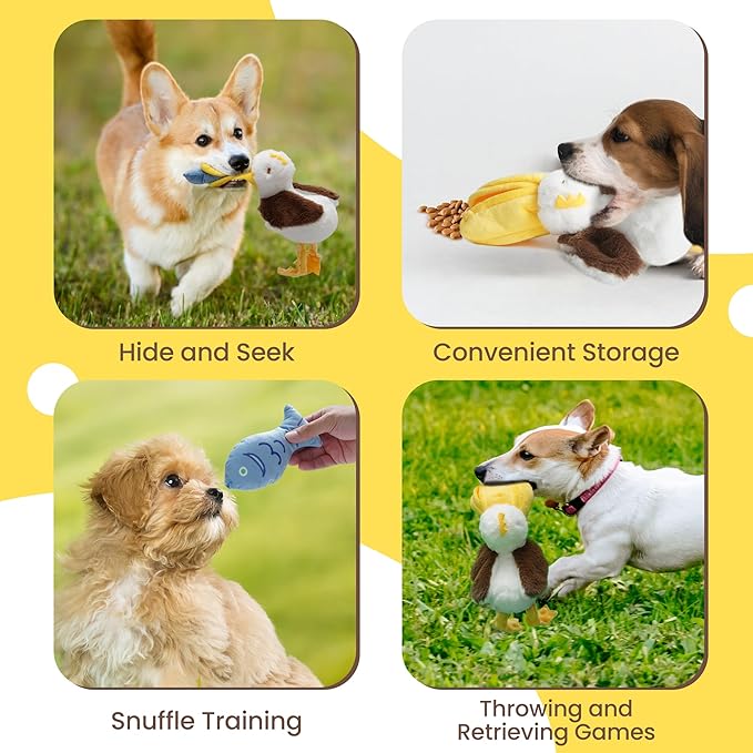 Nocciola Pelican & Fish Plush Toy for Dogs, 2 in 1 Design with Squeakers and Crinkle Paper, Mental Stimulation Puzzle Toy for Small Medium Dogs to Relieve Boredom & Anxiety