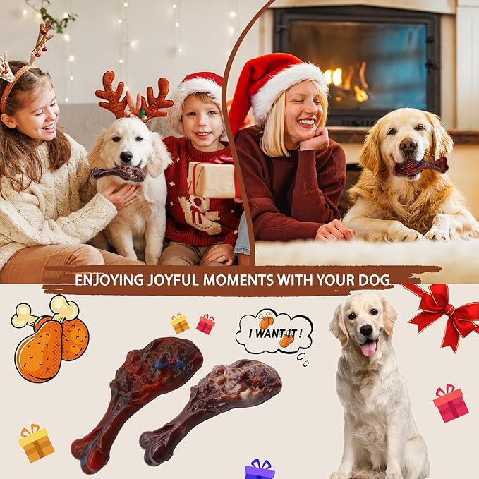 Dog Chew Toys for Aggressive Chewers, Indestructible Dog Toy for for Medium/Large Breed, Tough Nylon Teething Bone Toy to Keep Them Busy,Bacon and Real Beef Flavor (Beef+Bacon Flavor, 2 Pack)