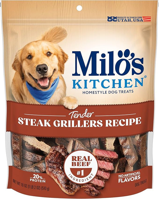 Milo's Kitchen Homestyle Dog Treats, Steak Grillers, 18 Ounce, High Protein, No Artificial Flavors