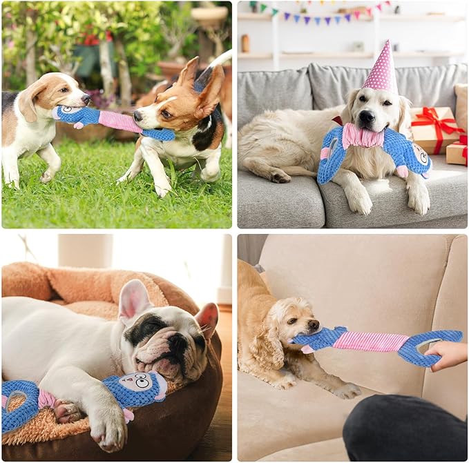 Dog Squeaky Toys, Sheep Plush Stuffing Dog Toys with Crinkle Paper for Puppy Teething, Tug of War Pet Chew Toys to Keep Them Busy, Small, Medium and Large(Blue)