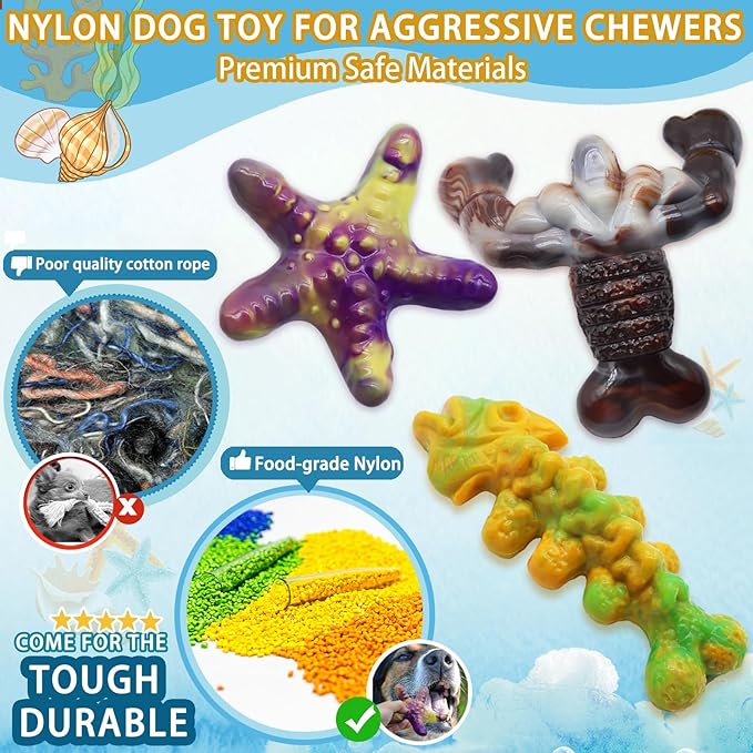 Dog Chew Toys for Aggressive Chewers,3 Pack Tough Dog Bone Toys to Keep Them Busy, Indestructible Pet Toy for for Medium/Large Breed