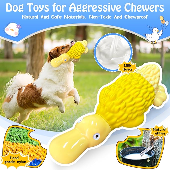 Dog Toys for Aggressive Chewers: Tough Dog Chew Toys-Large Squeaky Dog Toys for All Breed Sizes to Keep Them Busy (Yellow)