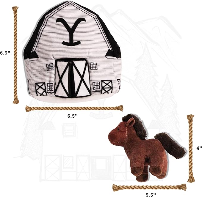 design LAB, Inc. Official Yellowstone Merchandise | Indoor Dog Toy Bundle Variety Gift Set | Yellowstone Nesting Barn with Horses | Squeaky Stuffed Animal Horse Set
