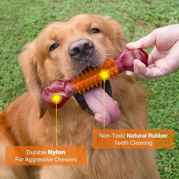 Apasiri Dog Toys for Aggressive Chewers Peanut Butter Flavored, 8" Tough Dog Chew Bone, Durable Nylon & Rubber Chew Toy, Dog Bone Toy for Large Medium Breed 20-80lbs