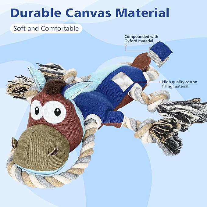 IOKHEIRA Dog Toys for Aggressive Chewers,Tough Indestructible Dog Toys,Squeaky Toys for Large Dogs,Durable Chew Toys-Donkey, Navy Blue
