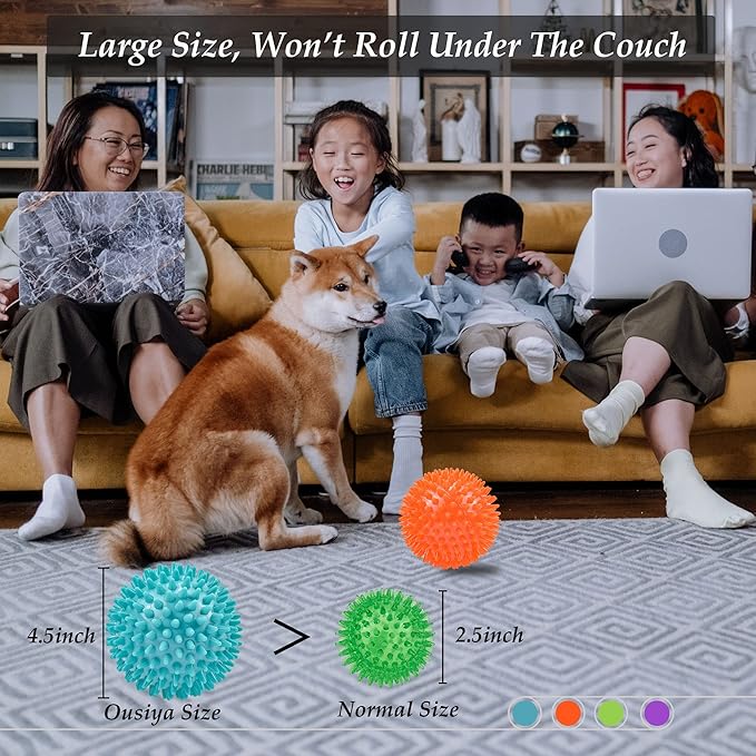 4.5”Dog Balls Squeaky Dogs Toys for Medium Large Dog Toys for Aggressive Chewers Spiky Ball Big Outdoor Chew Dogs Toys