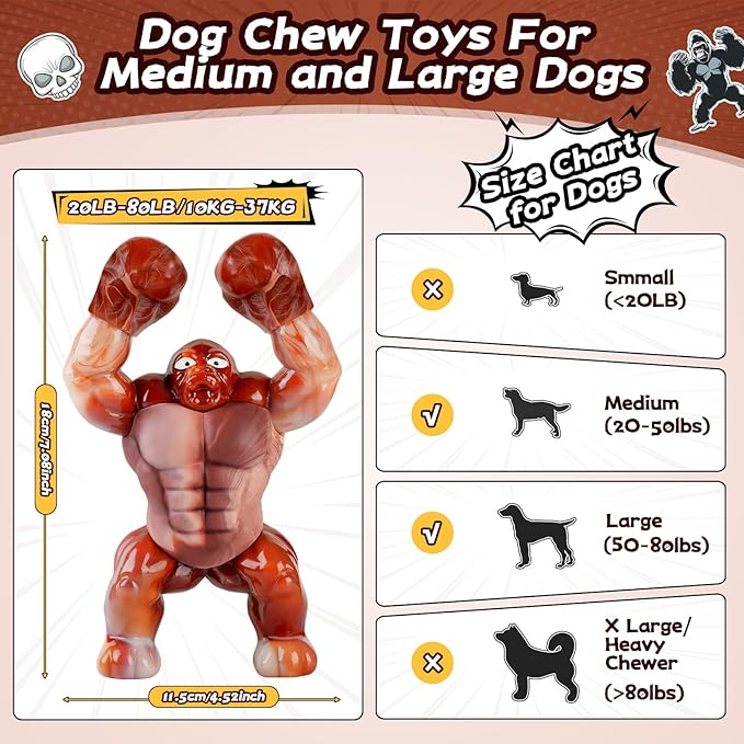 Tough Dog Toys for Aggressive Chewers – Indestructible Chew Toys for Medium & Large Dogs, Squeaky Toys to Keep Them Busy, Reduce Anxiety, Bacon Flavor