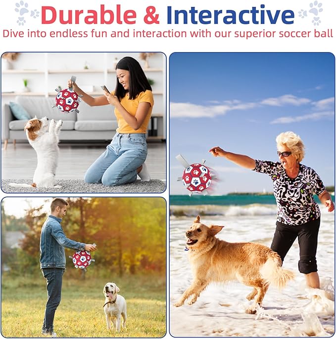 Diman Dog Balls, Dog Soccer Ball with Straps for Indoor Outdoor Play, Pet Toys Balls for Small Medium Dogs, Dog Birthday Gift, Interactive Dogs Toy for Tug of War (6 inch)