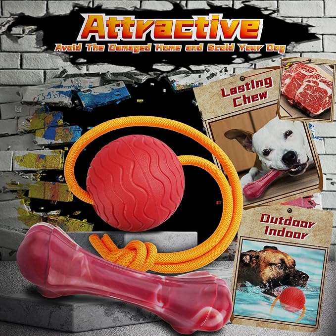 Heavy Duty Various Dog Chew Toys for Aggressive Chewers, 9 Pack Indestructible Large Dog Toys Include Tug Chew & Rope Toy, Squeaky Toys for Medium Large Breed Dogs (for Super Chewers)