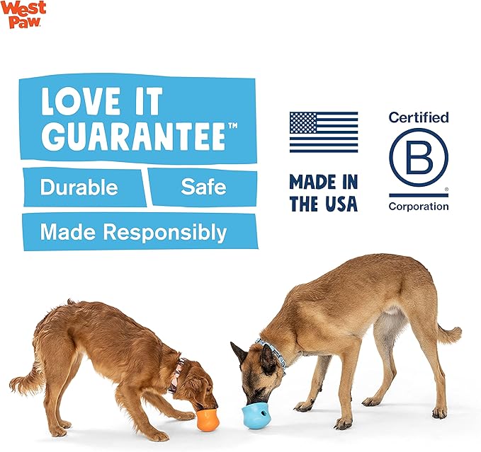 WEST PAW Zogoflex Toppl Treat Dispensing Dog Toy Puzzle – Interactive Chew Toys for Dogs – Dog Toy for Moderate Chewers, Fetch, Catch – Holds Kibble, Treats, X-Large, Tangerine