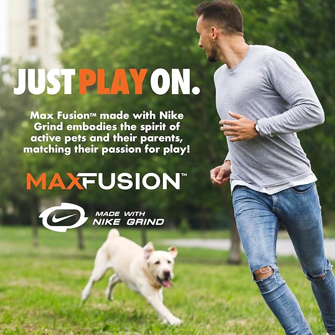 Max Fusion Made with Nike Grind, Dumbbell Dog Toy, Orange Treat Dispenser, Natural Rubber Chew Toy for Small & Medium Dog Breeds & Puppies, Dental Health, Puzzle, Reward Play, Training Toy