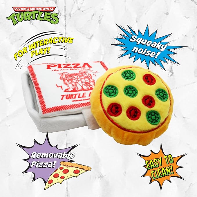 design LAB, Inc. Teenage Mutant Ninja Turtle Official Merchandise | TMNT Toys | Nesting Plush Dog Toy | Pizza Box with Pizza Slices | Great for Interactive Play