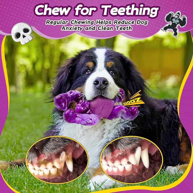 Dog Toys for Aggressive Chewers, Indestructible Chew Toys for Medium Large Breeds(20-80lb), Durable Squeaky Tough Dog Toy to Keep Them Busy (Purple)
