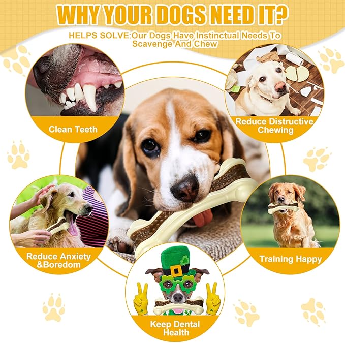 Sosation 3 Pack Chew Toys for Aggressive Chewers, Bone Toys Nylon Beef Flavor Dog Teething Toys for Large/Medium/Small Puppies Breeds(Medium, Curved Bone)