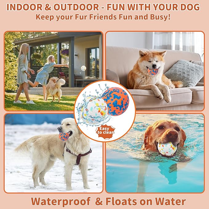 2 Pack Indestructible Dog Tennis Balls for Aggressive Chewers: Interactive Pet Toys, Herding and Jolly Ball for Dogs, Durable, Bouncy, and Water Toy Fetch Balls (White, Orange)