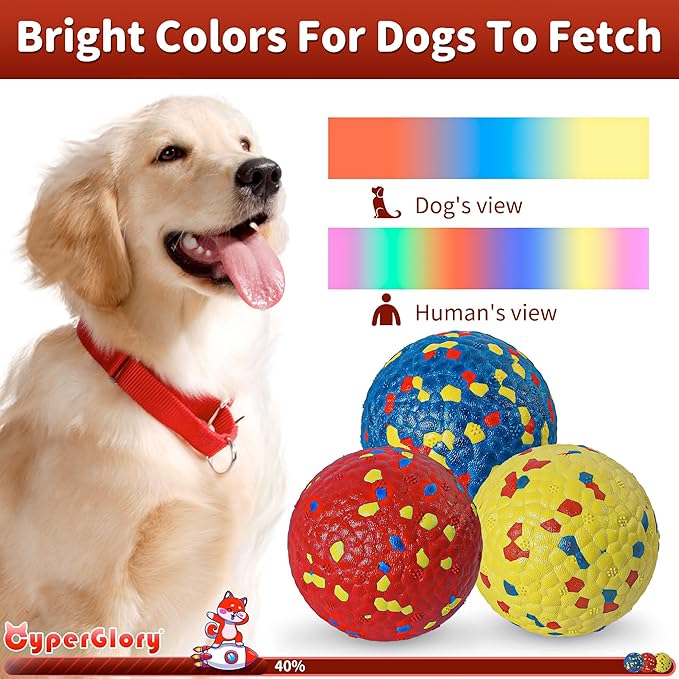 3 Pack Indestructible Dog Tennis Balls for Aggressive Chewers: Interactive Pet Toys, Herding and Jolly Ball for Dogs, Durable, Bouncy, and Water Toy Fetch Balls (Red, Yellow,Blue)