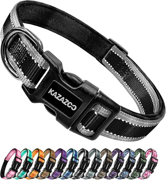 Reflective Dog Collar with Soft Padding Dog Collar for Medium & Small Dogs, No Pull, Heavy Duty, Adjustable Nylon Collar with Quick-Release Buckle, Walking Training-Black-XS