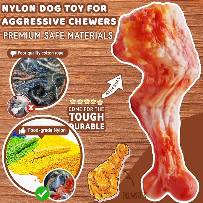 Magicorange Dog Chew Toys for Aggressive Chewers, Nylon Durable Dog Toys, Bacon Flavored Tough Chew Toys (1 Pack)