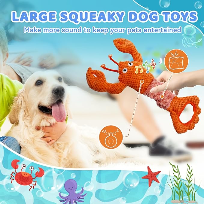 Tug of War Dog Toy, Squeaky Dog Toys Interactive Lobster Puppy Toys with Crinkle Paper to Keep Them Busy