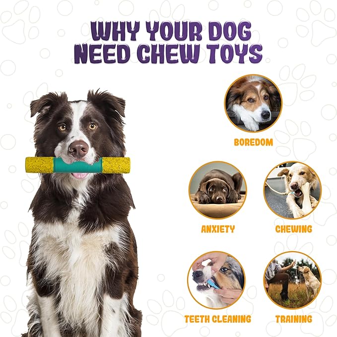 Indestructible Dog Chew Toy – Tough Rubber Stick for Aggressive Chewers, Safe & Treat-Fillable, Teething Toy for Large Breed & Puppies