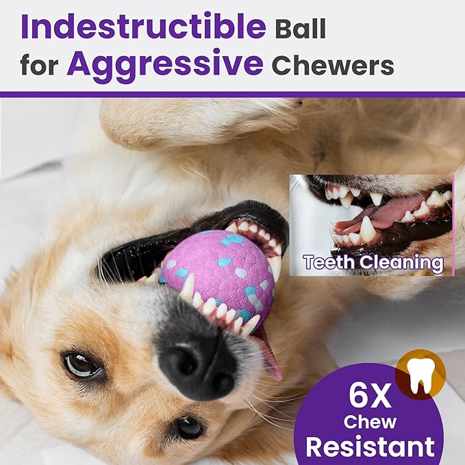 2 Pack Bouncy Dog Balls, 3'' Indestructible Dog Toys for Aggressive Chewers, Outdoor Jolly Tennis Balls for Dogs, Durable Interactive Floating Fetch Toy, Pink Yellow