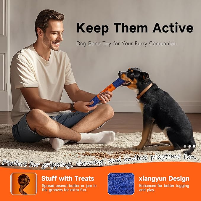 Stick Interactive Dog Toy 9” in Outdoor Dog Toy for Aggressive Chewers Tough Natural Rubber Chew Toys (Blue&Orange)