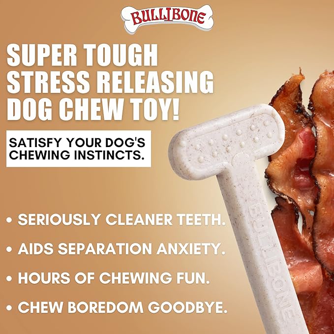 Bullibone Nylon Dog Chew Toy Nylon Bone - Improves Dental Hygiene, Easy to Grip Bottom, and Permeated with Flavor (Bacon, XL - 2 Pack)