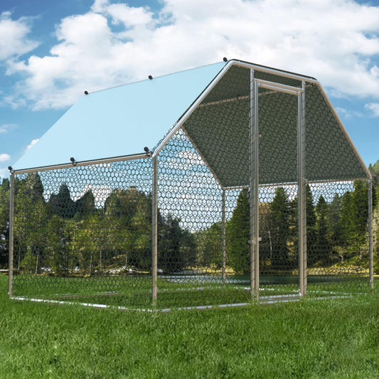1.26’’ Large Metal Chicken Coop Walk in, Chicken Pen for Chickens, Outdoor Chicken Runs Coops Dog Kennel, Flat Roofed Chicken Runs for Yard with Anti-Ultraviolet Cover (9.2’L x6.2’W x6.4’H)