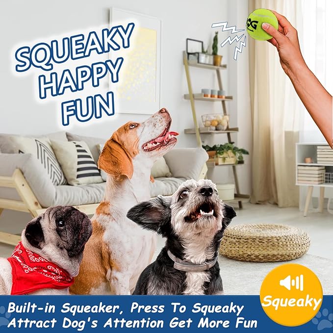 Squeaky Tennis Balls for Dogs - 12 Pack 2.0'' Durable Non-Toxic Outdoor Dog Toys Balls with Mesh Bag, SGS Certified, Colorful Fetch Toys,Small Breeds