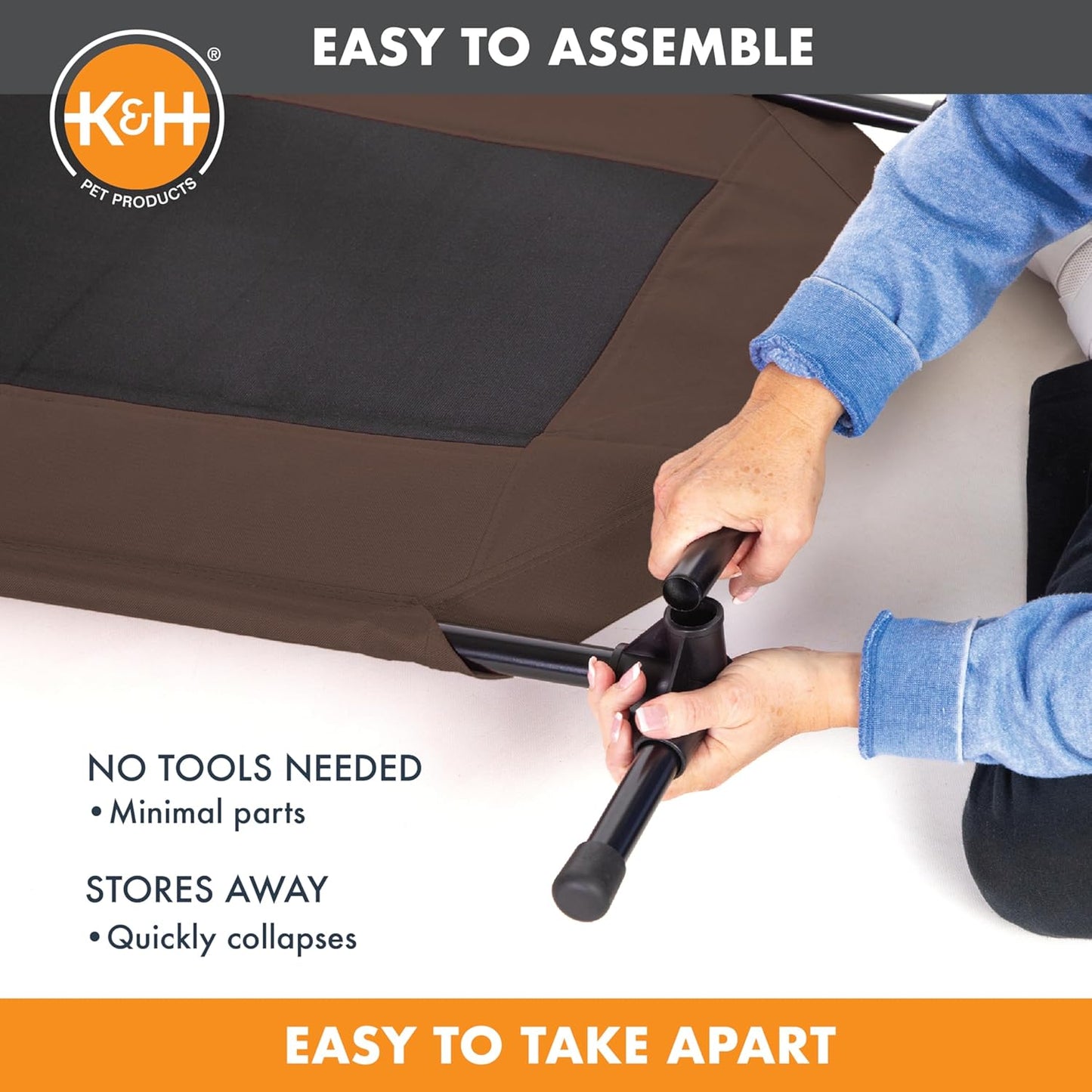 K&H Pet Products Outdoor Elevated Dog Cot, Breathable Cooling Elevated Cot Hammock Pet Bed for XL Dogs, Washable Mesh Cover, Raised Metal Frame, Collapsible, Portable - Jumbo 56 X 38in Chocolate