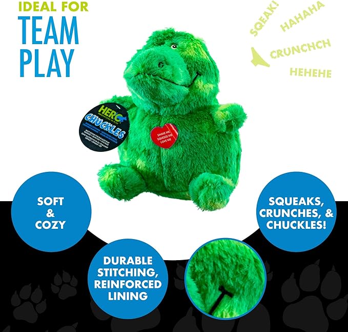 Hero - Chuckles Bellies - Gator Plush Dog Toy - Dog Squeaky Toys - Durable Stuffed Animal with 3 in 1 Squeaker