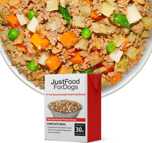 JustFoodForDogs Pantry Fresh Wet Dog Food, Complete Meal or Dog Food Topper, Beef & Russet Potato Human Grade Dog Food Recipe - 12.5 oz (Pack of 6)