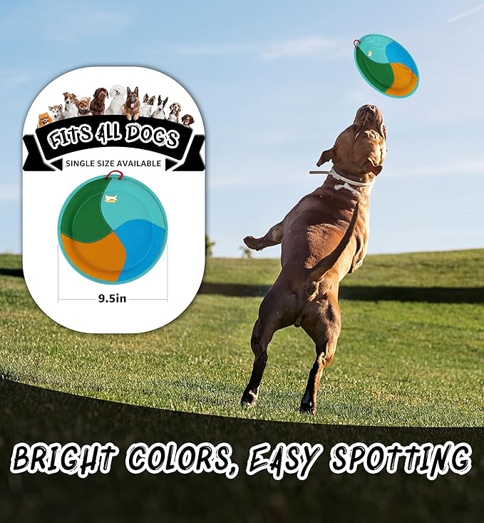 Dog Flying Disc Dog Flyer Toy for Fetch, Durable Nylon 9.5" Diameter with Soft and Thick Edges, Gentle on Teeth & Gums, Lightweight & Water Floating, Outdoor Play for All Breeds (A-Blue/Orange)