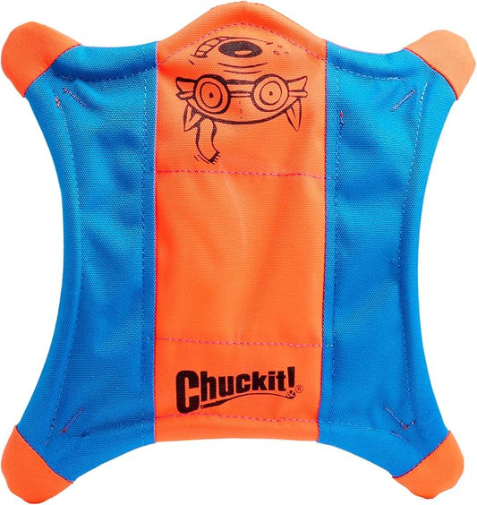 Chuckit! Flying Squirrel Fetch Dog Toy - Water Floating Flyer - Soft and Durable Polyester Canvas Construction - For Large Dogs - Size Large - 11-inch Diameter - Pack of 1 - Orange and Blue