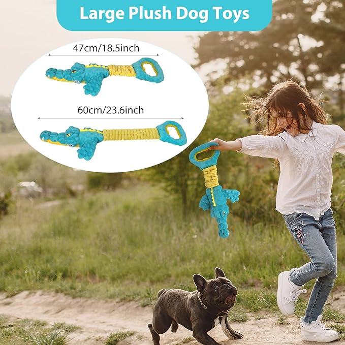 Dog Toys Cute Alligator Dog Toy Tough Plush Puppy Toy for Playtime, Training & Tug of War- Interactive Squeaky & Crinkle Chew Toy for Small to Large Dogs