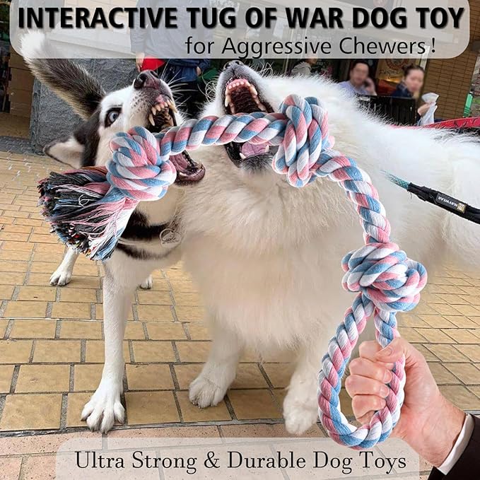 Dog Rope Toy, 2 Pcs Indestructible Dogs Toys, Dog Chew Toys for Aggressive Chewers, Tough Puppy Teething Chew Toys for Boredom, Dental Cleaning Tug of War Dog Toy, Great for Small to Large Breed