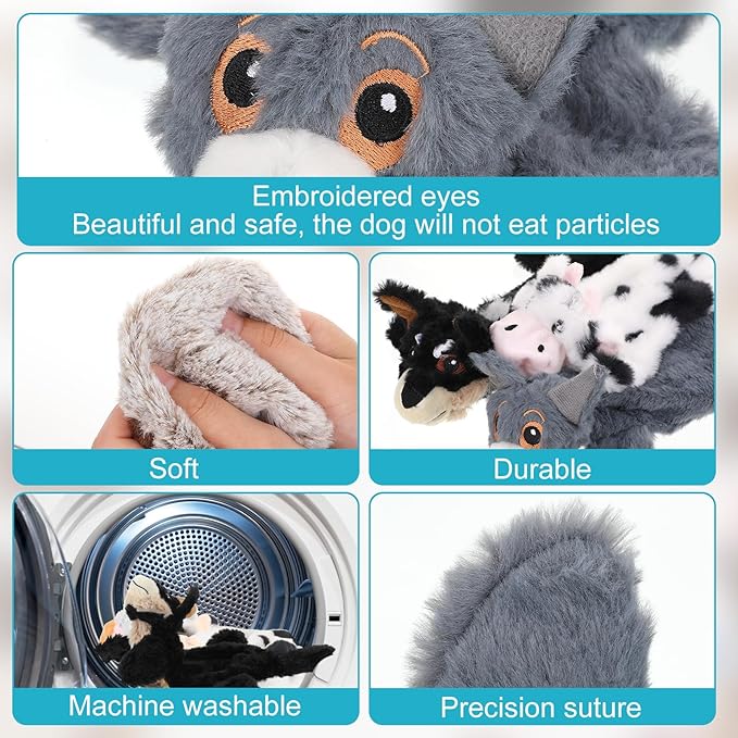 Sratte 10 Pcs Soft Dog Squeaky Toys No Stuffing Crinkle Dog Toy for Aggressive Chewers Durable Plush Teething Puppy Squeak Animals Chew for Small Medium Large Pets, 10 Styles (Classic Style)